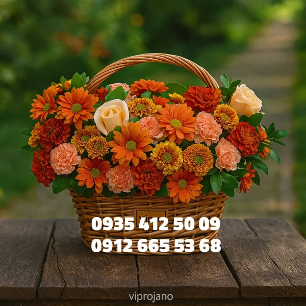 سبد گل با طرح سنتی و گل های لیلیوم، میخک و داوودی