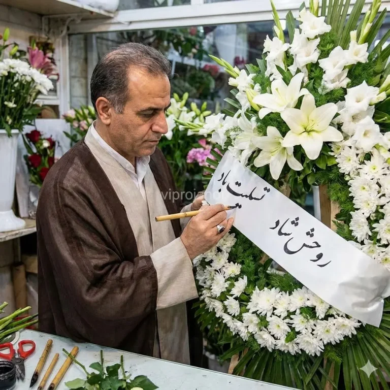 متن روی تاج گل