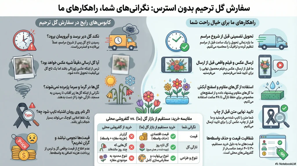 کاربران قبل از سفارش گل ترحیم بیشتر نگران چه چیزی هستند